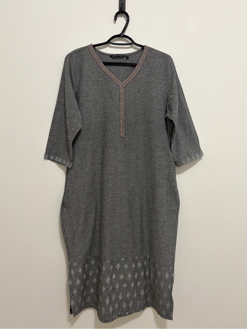 Melange V-Neck Tunic Dress with Slits - 100% Cotton